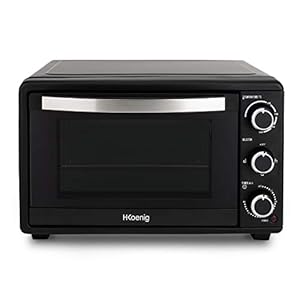 H.Koenig Mini Oven FO25, 25L, Elektrisch, Compact, Multifunctioneel, 1500W, Programmeerbaar, 4 Kookstanden, 230°, Timer 60 min, Glazen Deur, Lekbak met Tang, Kookrooster