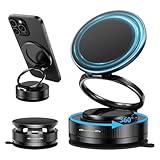 EvoAce スマホホルダー 車 マグネット【真空ゲル吸盤+超強力N55磁石】マグセーフ対応 車載スマホスタンド 360°多角度調節&片手操作 折りたたみ式 高級アルミ合金製 iPhone&Android全機種対応 多車種が対応 車用品 安定吸着 安定感 1秒着脱 磁気式 カー用品 日本語説明書（ブラック）