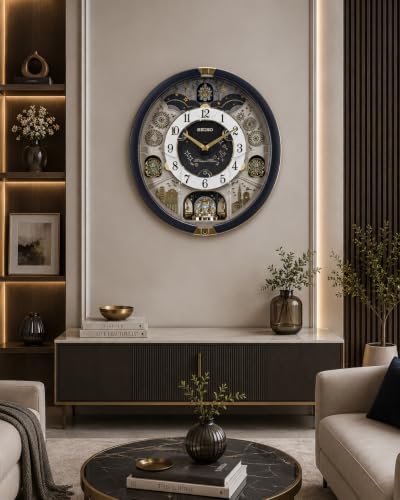Image of SEIKO Classic Melody in Motion Grey Oval Plastic Analog Musical Home Decor Wall Clock with One Way Rotating Show Piece (Size: 40.5 x 9.7 x 44.3 CM | Weight: 2300 Gram) QXM385N