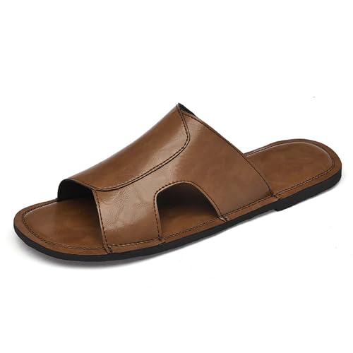 Mens Leather Slides Sandals, Lightweight Fashion Casual Slides Sandals for Men's, Breathable, Soft, Anti-slip, Wear-resistant