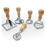 Ravioli Maker Cutter Stamp Mold - Stainless Steel 5 Sets Ravioli Maker Cutter , Wooden Handle Ravioli Maker Stamp, Mold for Cookies, Dumplings, Lasagna, Pierogi, Pasta and More. (Silver)