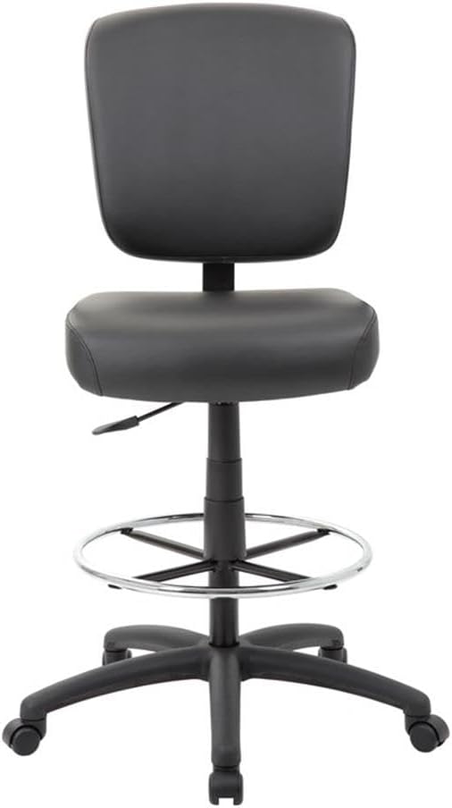 Scranton & Co Heavy Duty Wide Seat Drafting Stool, Black Caressoft Upholstery, Adjustable Seat Height, 275 lb Capacity, Chrome Footring, Sturdy Nylon Base, Comfortable Office or Drafting Chair