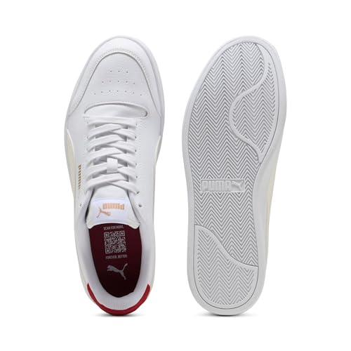 Image of Puma Basket Classic Patent Emboss Sneakers for Men, Puma White-Warm White-Dark Crimson, 10 US