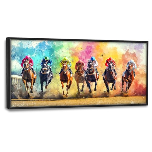Trulave Framed Large Horse Racing Wall Art Decor for Living Room 60''x30''