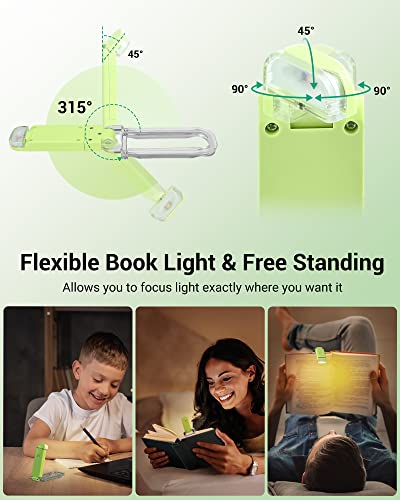 Image of DEWENWILS Book Reading Light, USB Rechargeable Booklight for Reading at Night, LED Clip On Book Lights for Kids, Bookworms, Blue Light Blocking, Amber + Warm White (Green)