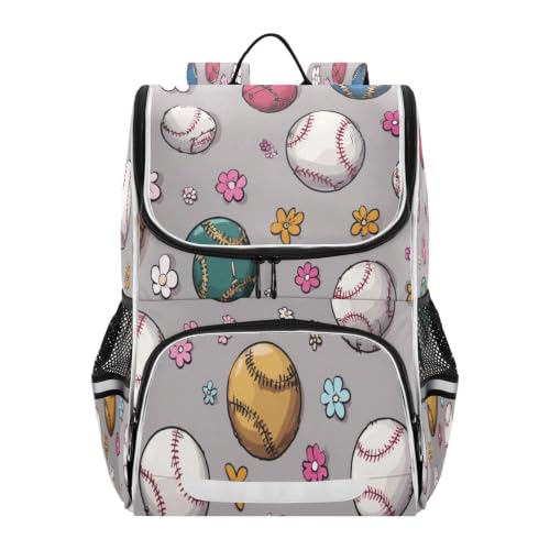Sac à dos baseball fleurs roses grand format pour collège et école primaire mixte