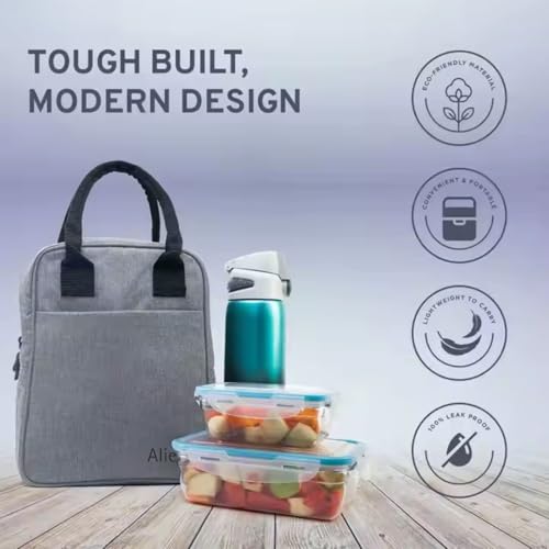 Image of Aliensware Insulated Lunch /Tiffin /Travel /Storage Bag, Water-Repellent, Keeps Hot and Cold Lunch Box for Unisex - Office, Travel, School, College and Picnic Lunch Box & Bottle Aliens-Grey