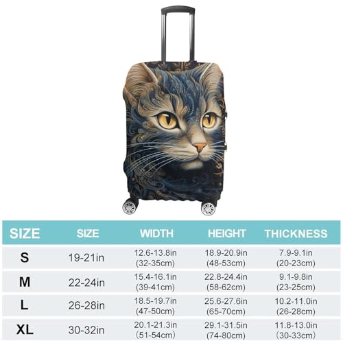 Drawing of A Cat Luggage Cover, Elastic Luggage Protector Fits 19-32in Suitcases, Washable & Anti-Scratch Suitcase Cover for Men Women L2