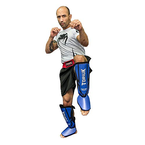 Caneleiras Kick Boxing Muay Thai com Peito de Pé Fixo - Profissional - Armour - Azul - Toriuk -