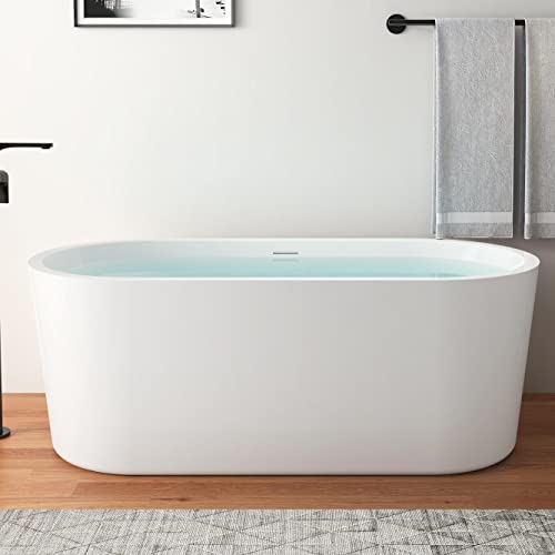 Mokleba 59" Lucite Acrylic Freestanding Bathtub, Columnar Shape Contemporary Soaking Tub With Toe-Tap Chrome Center Drain, Slotted Overflow, Cupc Certified, Glossy White #TOP4