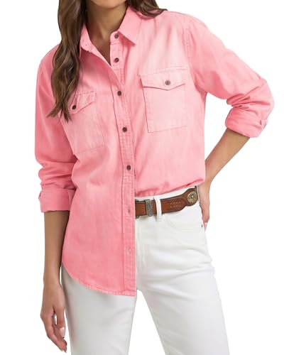 luvamia Denim Shirt Women Chambray Jean Western Shirts Long Sleeve Button Down Tops
