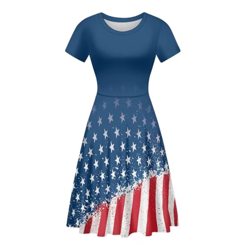 Image of HUGS IDEA Womens Puffy Swing Midi Dress Round Neck Short Sleeve Party A-Line Dresses