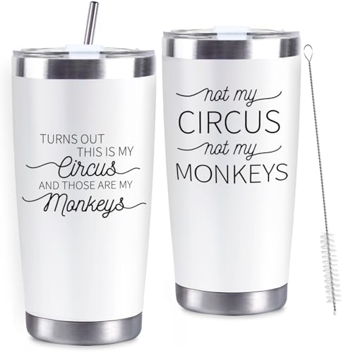CUPLOOV Crap Turns Out This Is My Circus Tumbler, Funny Mother's Day Birthday Gift for Mom Boss Teacher Manger, 20 Oz White Stainless Steel Tumbler Cup Xmas Gifts Ideas