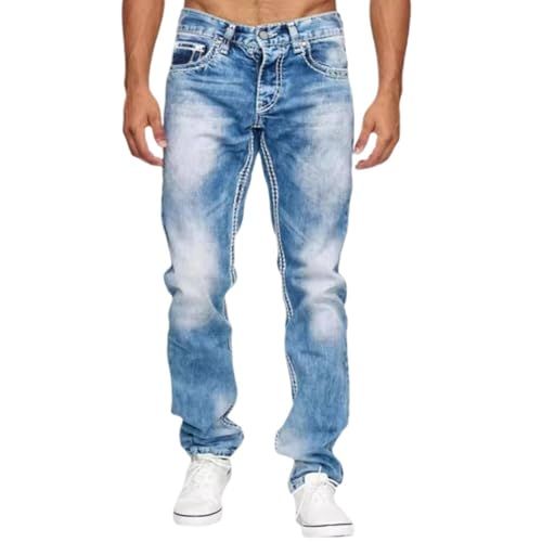 Jeans Pants Trousers Denim Street Trendy Washed Retro Grinding White Commuter Casual Straight Leg for Men