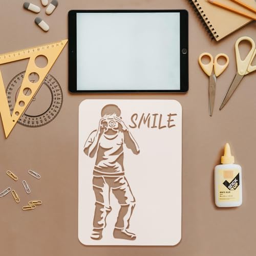 FINGERINSPIRE Banksy Camera Boy Painting Stencil 21x29.7cm Large Camera Boy Stencil or Painting Reusable Words SMILE Drawing Template Banksy Graffiti Boy Stencil Banksy Theme Template for DIY - Image 3
