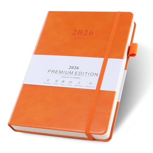 2026 Diary A5 Week to View, Academic Diary Page a Day, Academic Planner for Business, Writing and Note Taking(Orange)