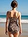 Cuddomper Girls Swimsiut Size 7-8 Leopard Cheetah One-Piece Bathing Suit with Black Mesh Cover Ups Adjustable Straps Cut Out Swimwear