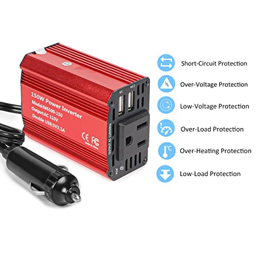 150W Power Inverter Dc 12V To 110V Ac Car Plug Adapter Outlet With Dual Usb Car Adapter For Laptop Phone #TOP3