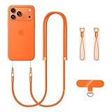 Phone Lanyard Phone Strap Crossbody Compatible with iPhone 17/Air/Pro/Max All Phone Cases with 2 Charms Dual Holes TPU Tab 360° Hook Adjustable Hands-Free Shoulder Neck Camera Strap Anti Theft Orange