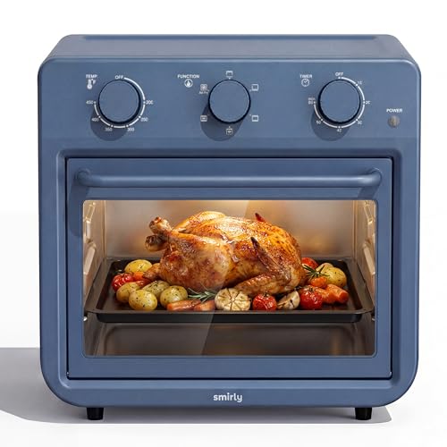 SMIRLY 6-in-1 Air Fryer Toaster Oven Combo, 27QT Convection Oven Countertop, 1800W Oven for Toast, Roast, Bake, Reheat, Broil, Warm, Fits up to a 4 lb Turkey, 12" Pizza, 6 Toast, Blue