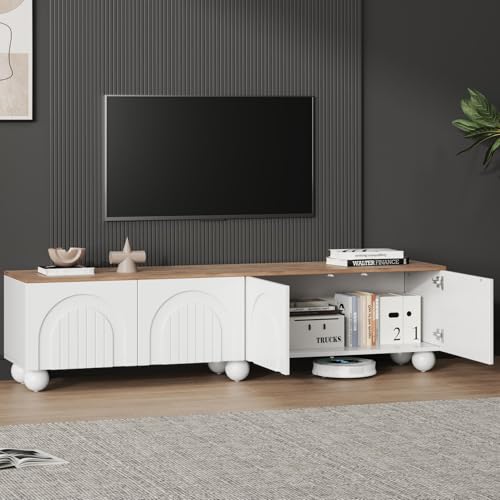 EURHCIO Meuble TV 180x40x45cm,Meuble Tele,Meubles Bas Rangement avec 4 Portes en Relief Tridimensionnel,6 Pieds Métalliques Sphériques,pour Téléviseurs de...