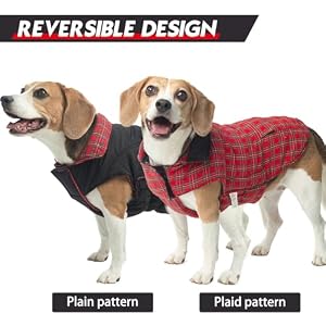 Reversible Dog Winter Coat, Waterproof Dog Jacket Cold Weather Coats British Style Plaid Soft Snow Vest for Small Medium Large Dogs, Black/Red, M Reversible Dog Winter Coat, Waterproof Dog Jacket Cold Weather Coats British Style Plaid Soft Snow Vest for Small Medium Large Dogs, Black/Red, M