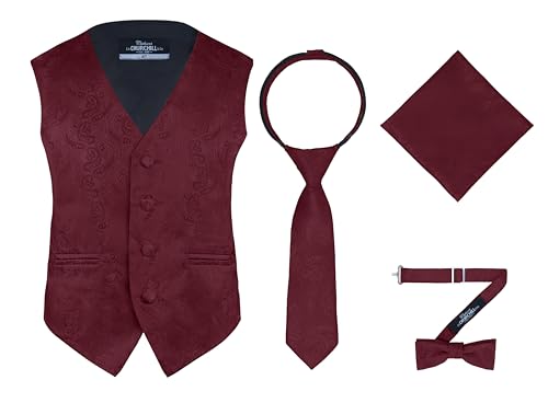 S.H. Churchill & Co. Boys 4 Piece Formal Paisley Vest and Tie Set