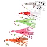 Lagnlnaoy 10pcs Slow Sink Luminous Octopus Jig Hooks - Soft Skirted Saltwater Double Hook Lure, Must-Have Inchiku Fishing Bait Accessories for Anglers Targeting Saltwater Game Fish 6.69 in 0.3 oz