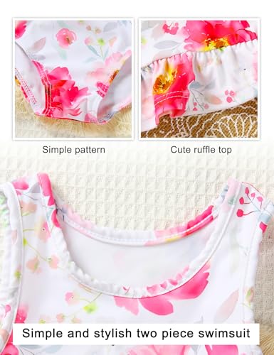 GiHaood Baby Mädchen Badeanzug Ärmelloses gerüschtes rosa tropisches florales Oberteil Hoher Taillenbikini-Badeanzug 2-teiliges Set 18-24 Monate Mädchenkleidung