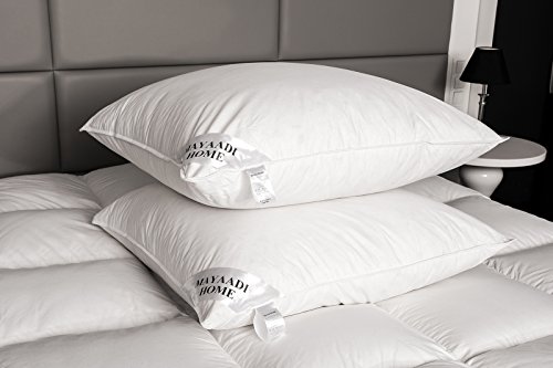 Mayaadi-Home Kopfkissen 80x80 cm | 3000g Füllung, 100% Federn | 100% Natur Bezug aus Baumwolle, geeignet für Allergiker | Made in Europe | HS14 Gänsefedern Kissen