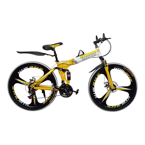 Image of Amaze Kai Dual Suspension Bikes Bmv Foldable Gear Cycle for Men with 21 Speed Gear 3 Spoke | Folding Mountain Bike with Double Disc Break & Mac Wheel, 26 Inch (Yellow)