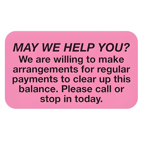 Payment Arrangement Reminder Sticker for Medical Billing and Patient Accounts, Doctor Stuff, “May We Help You?” Fluorescent Pink Label 1-1/2 x 7/8 Inch, 250 per Box