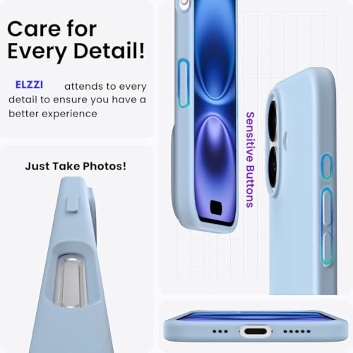 Image of Elzzi Microfiber Logo Cover Compatible for iPhone 16 Case Liquid Silicone Cases Full Body 4 Layer Protective Covers Shockproof Back Cover (Ice Blue)
