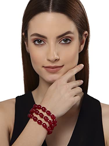 Image of Karatcart Glossy Finish Tumble Stone Studded Beaded Bracelet for Women