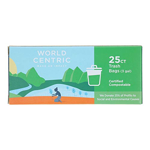 World Centric BGRT-CS-3 Compostable 3 Gallon Waste Bag, 16.9" x 17.7" x 0.6", (12 Packs of 25, 300 Total)