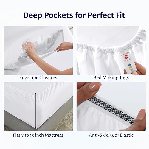 Image of California Design Den Certified 100% Egyptian Cotton Full Size Sheets Set - Lightweight & Crisp Percale Cotton Sheets Full with Deep Pockets, Durable Luxury Bedding Set - White