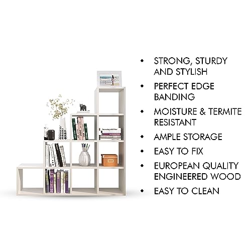 Image of Bniture 10 Tier Engineered Wood Open Book Shelf Wooden Bookshelf for Home & Study Room | Multipurpose Free Stand Book Case Storage Organizer for Living Room, Office & Home | Frosty White