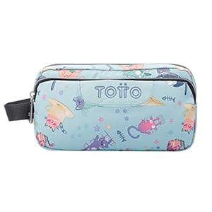 TOTTO , Estuche Escolar Tres Compartimentos Azul Y Gatitos Agapec Unisex Niños, Azul (Blue), Pequeño