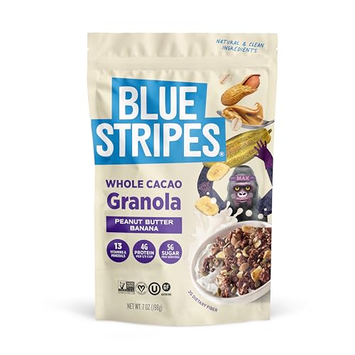 Blue Stripes Whole Cacao Granola - Gluten Free Dark Chocolate Granola for Cereal, Oatmeal, Yogurt,...
