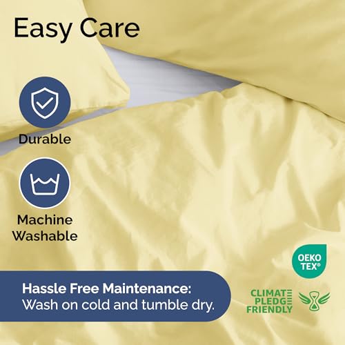 Image of Duvet Cover Full Size Set - Extra Soft Full Duvet Cover 80 inch x 90 inch with 2 Pillow Shams for Women, Men, Kids & Teens - Hotel Luxury, Easy-Care w /Zipper Closures & Ties - Comfy and Breathable (Yellow)