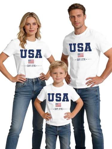 Qskall Family Matching USA Shirts Boys Girls American Flag T-Shirt Womens Mens 4th of July