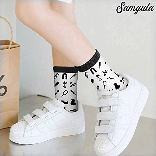 Image of Red Striped Crew Socks for Woman Size 6-8 Christmas Tree Moose Snowflake Dots Lines Girls Socks
