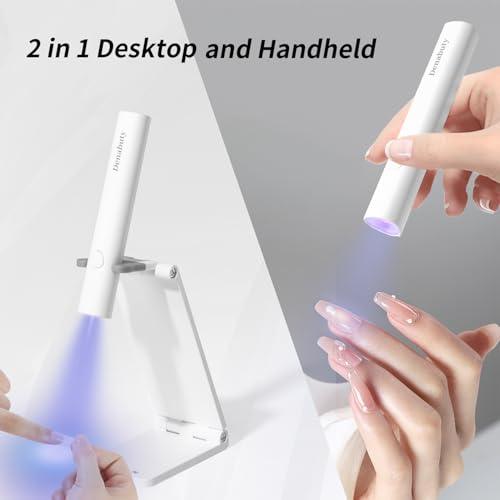 Image of UV Light for Gel Nails, Denabuty Mini U V LED Nail Lamp Handheld with Stand, Portable Nail Dryer Rechargeable USB Cordless, Nail Light with 2 Timers for Fast Drying, Violet