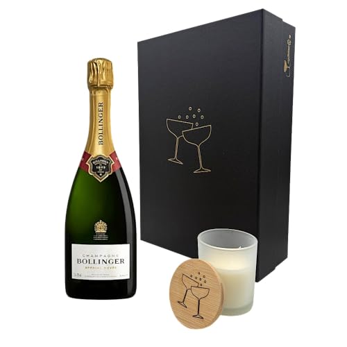 Bollinger Champagne Special Cuvée Brut, Set de Regalo con Vela Aromática, Caja Negra de Lujo