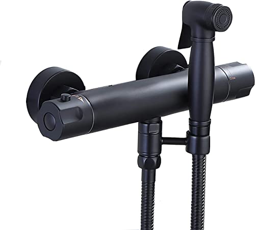 DAHSLNWKN Sprayer Kit Black HandheldSprayer for Toilet, Thermostatic ToiletSprayer Kit Wall Mounted Brass Bathroom Cloth Diaper Sprayer Set for Personal Hygiene
