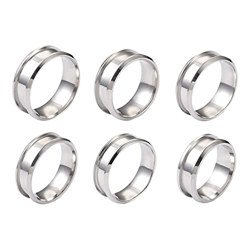 Craftdady 6pcs 6 Dimensions Stainless Steel Ring Core Blank 8mm Grooved Finger Rings Stainless Steel Color for Inlay Ring Jewelry Making