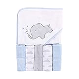 Luvable Friends Unisex Baby Hooded Towel with Five Washcloths, Elephant Spray, One Size
