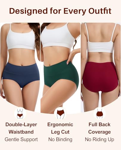 Image of Sunm Boutique Combed Cotton Underwear for Women, High Waisted Soft Briefs | Full Coverage Breathable Stretch Comfy Ladies Panties for Sensitive Skin Postpartum Yoga Work Everyday Wear