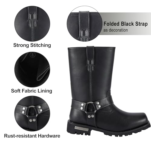 Dream Apparel Men's 11in Harness Motorcycle Riding Boots for Biker, Square Toe Waterproof Black PU Leather Mid Calf Boots Knee High Footwear3