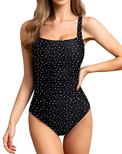 Image of Upopby Women's Vintage Padded Push up One Piece Swimsuits Tummy Control Bathing Suits Plus Size Swimwear